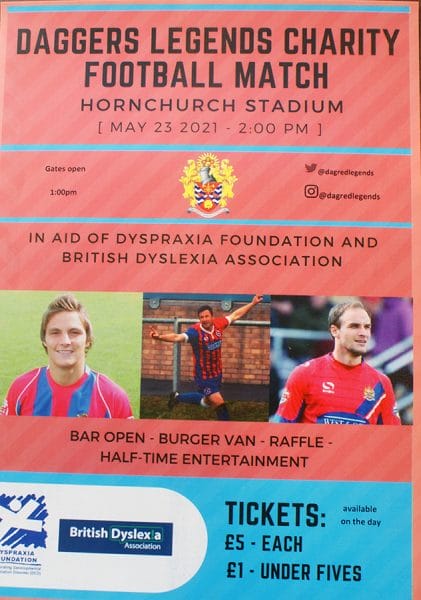 Daggers Legends football match at Hornchurch Stadium organised by New City College student Charlie Ayris