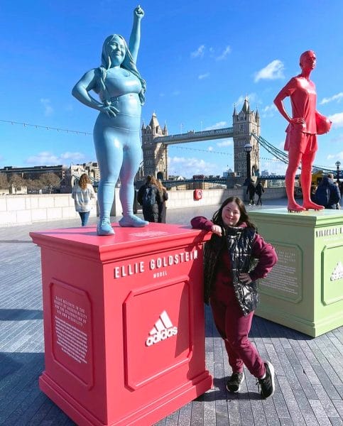 Ellie Goldstein statue at Tower Bridge for Adidas #supportiseverything campaign