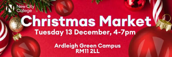 A free Christmas Market packed full of festive fun will open its doors to everyone at New City College Ardleigh Green on Tuesday 13th December from 4pm to 7pm.
