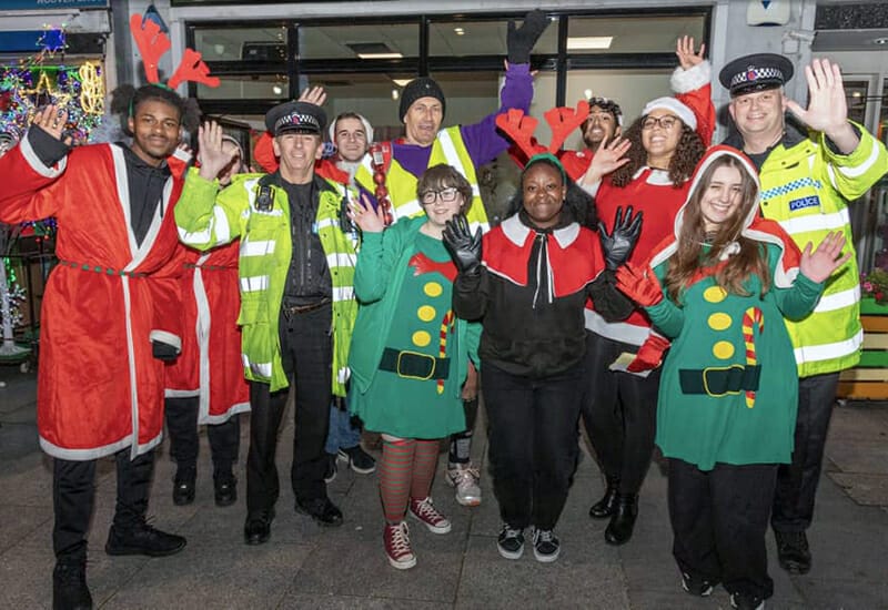 New City College Art students brought some festive cheer to the local Loughton community by designing a Christmas grotto – and entertaining the crowds as Santa’s elves.