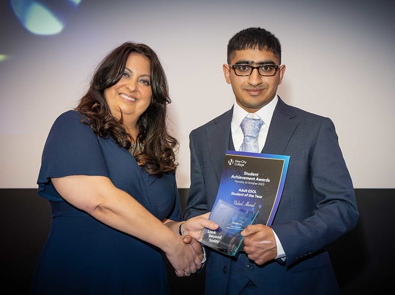 New City College student Nabeel Ahmed who excelled in his ESOL course despite personal tragedy and disability, won the Mayor of London Inspirational Adult Learner of the Year Award
