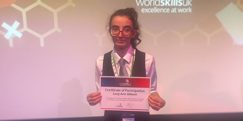 New City College student Lucy-Ann Gibson is celebrating a second award in two months after scooping a Bronze Medal in the Worldskills UK 2023 competition. for restaurant skills.